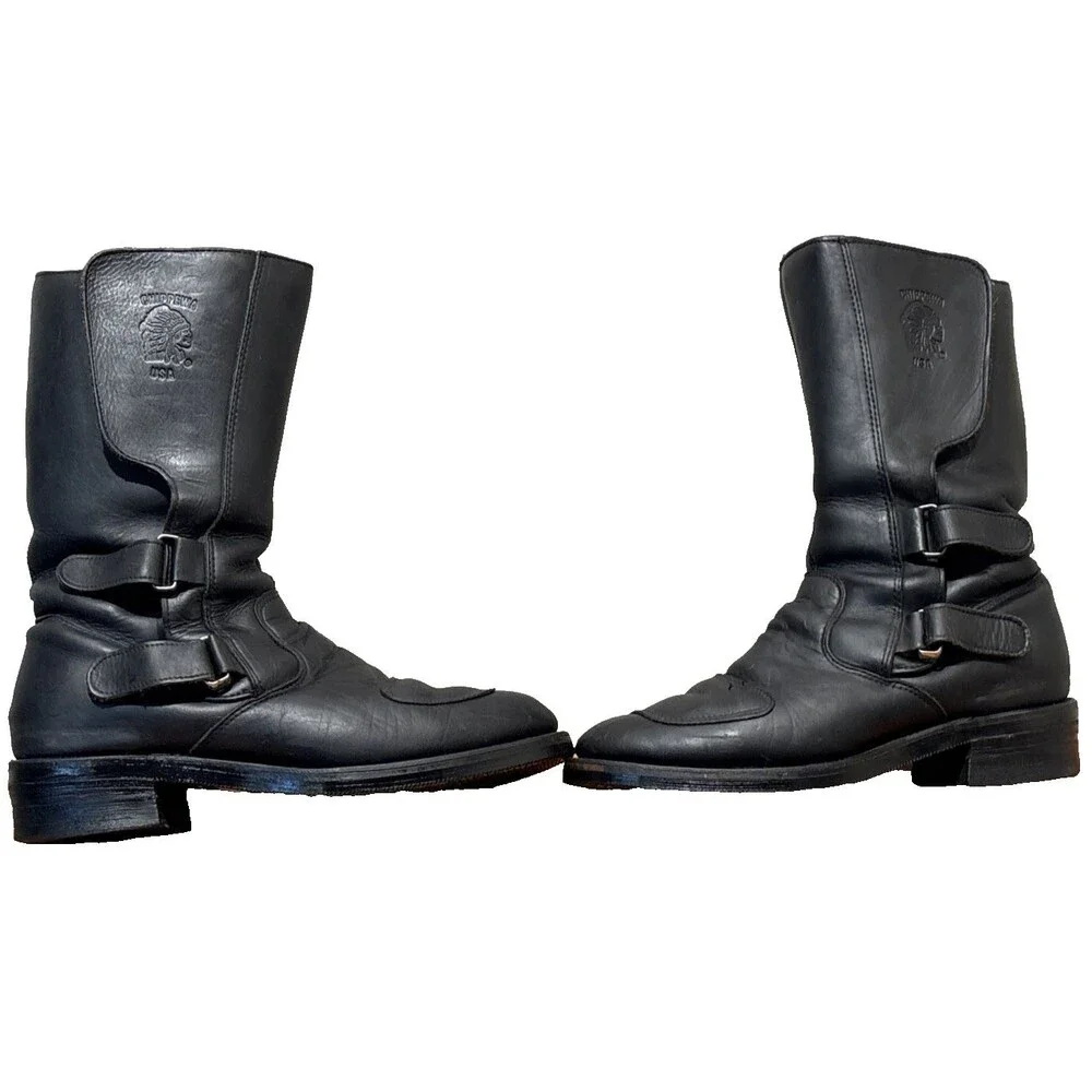 Chippewa 27862 Odessa Rally Biker Boots Black Leather 10.5EE Hook & Loop VINTAGE